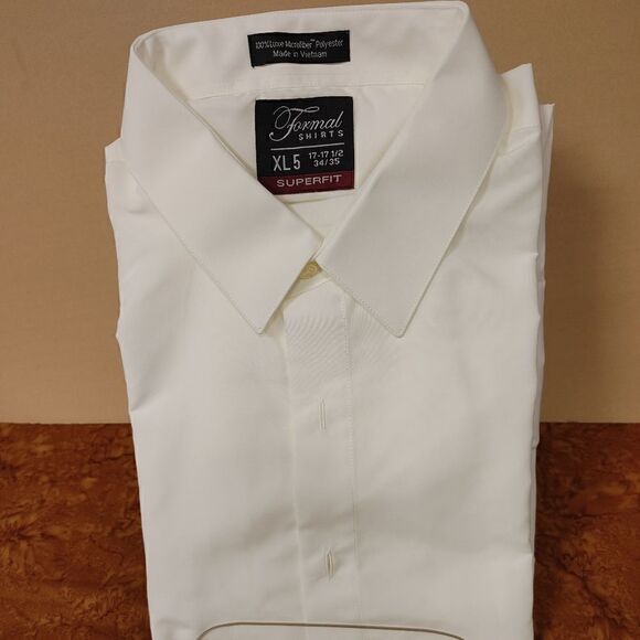 "SUPERFIT" SLIM FIT IVORY MICROFIBER TUXEDO SHIRT - Picture 1 of 5